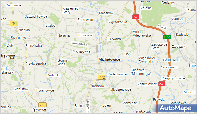 mapa Michałowice powiat krakowski, Michałowice powiat krakowski na mapie Targeo