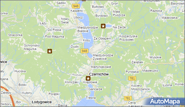 mapa Międzybrodzie Żywieckie, Międzybrodzie Żywieckie na mapie Targeo