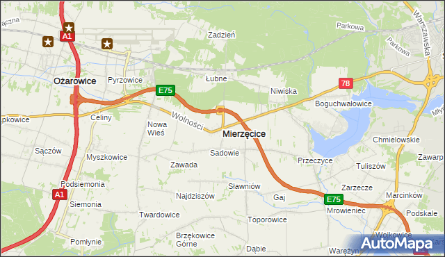 mapa Mierzęcice, Mierzęcice na mapie Targeo