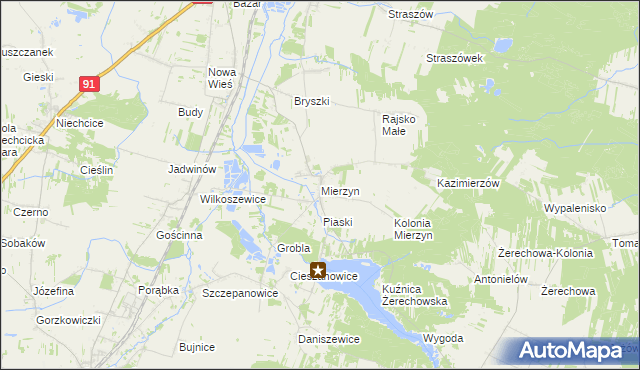 mapa Mierzyn gmina Rozprza, Mierzyn gmina Rozprza na mapie Targeo