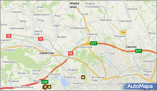 mapa Modlniczka, Modlniczka na mapie Targeo