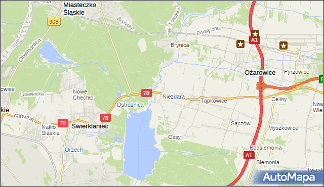 mapa Niezdara gmina Ożarowice, Niezdara gmina Ożarowice na mapie Targeo