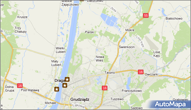 mapa Nowa Wieś gmina Grudziądz, Nowa Wieś gmina Grudziądz na mapie Targeo