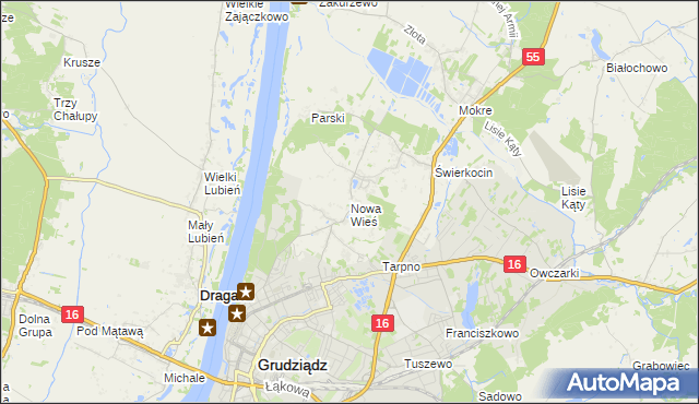 mapa Nowa Wieś gmina Grudziądz, Nowa Wieś gmina Grudziądz na mapie Targeo