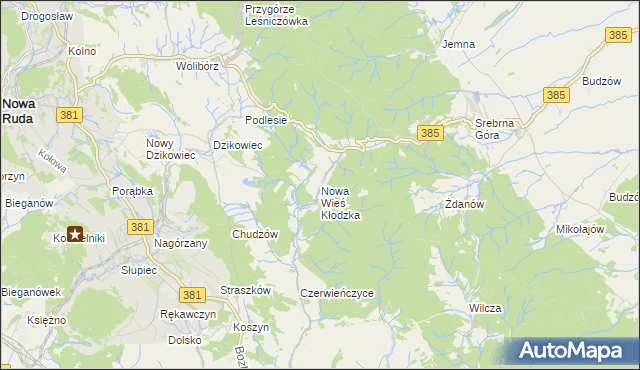 mapa Nowa Wieś Kłodzka, Nowa Wieś Kłodzka na mapie Targeo