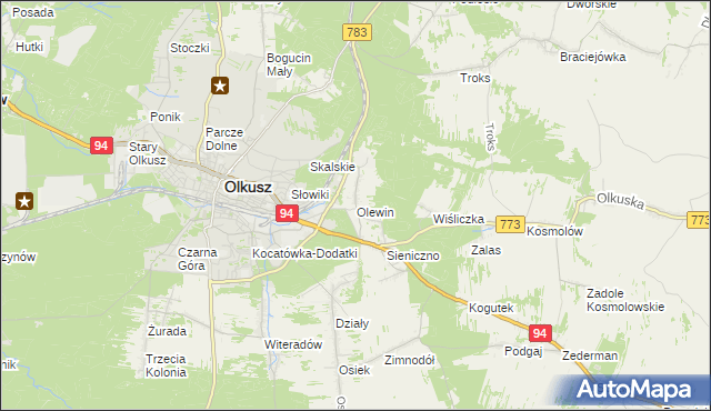 mapa Olewin gmina Olkusz, Olewin gmina Olkusz na mapie Targeo