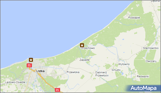 mapa Orzechowo gmina Ustka, Orzechowo gmina Ustka na mapie Targeo