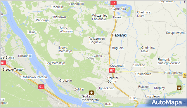 mapa Osiek gmina Fabianki, Osiek gmina Fabianki na mapie Targeo
