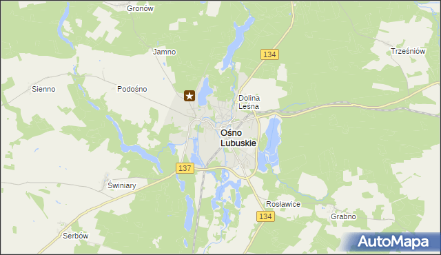 mapa Ośno Lubuskie, Ośno Lubuskie na mapie Targeo