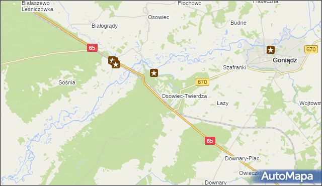 mapa Osowiec-Twierdza, Osowiec-Twierdza na mapie Targeo