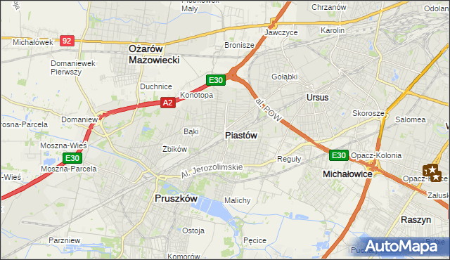 mapa Piastów powiat pruszkowski, Piastów powiat pruszkowski na mapie Targeo