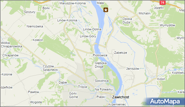 mapa Piotrowice gmina Zawichost, Piotrowice gmina Zawichost na mapie Targeo