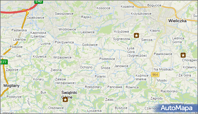 mapa Podstolice gmina Wieliczka, Podstolice gmina Wieliczka na mapie Targeo