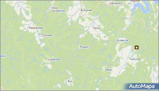 mapa Polanki gmina Solina, Polanki gmina Solina na mapie Targeo