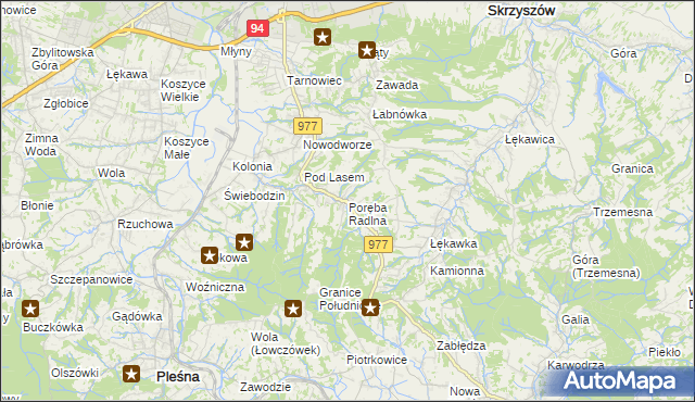 mapa Poręba Radlna, Poręba Radlna na mapie Targeo