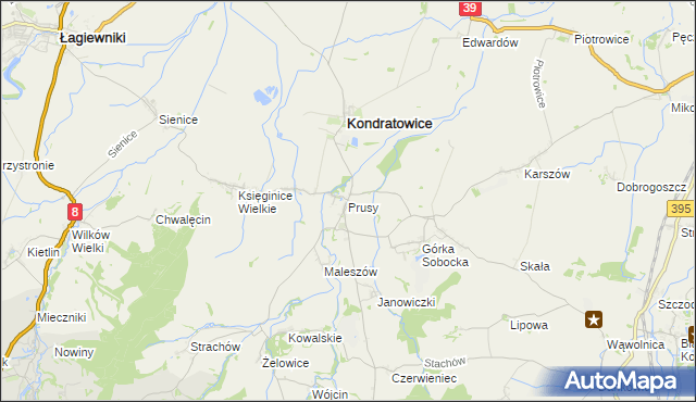 mapa Prusy gmina Kondratowice, Prusy gmina Kondratowice na mapie Targeo