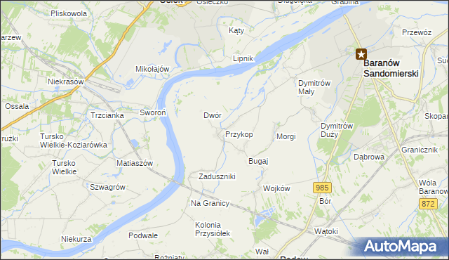mapa Przykop gmina Padew Narodowa, Przykop gmina Padew Narodowa na mapie Targeo