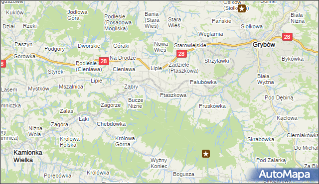 mapa Ptaszkowa, Ptaszkowa na mapie Targeo