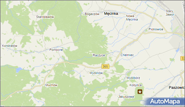 mapa Raczyce gmina Męcinka, Raczyce gmina Męcinka na mapie Targeo