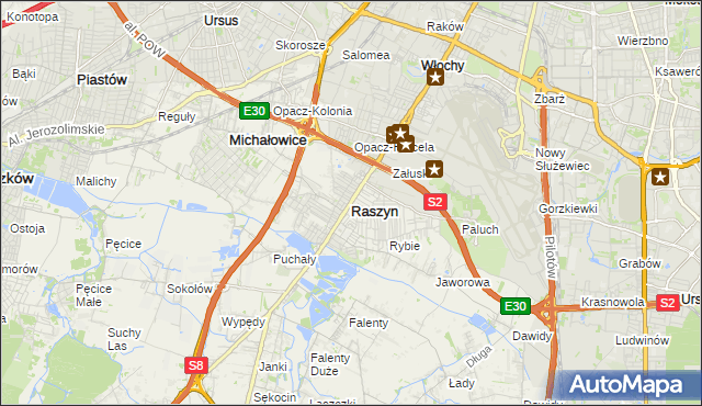 mapa Raszyn powiat pruszkowski, Raszyn powiat pruszkowski na mapie Targeo