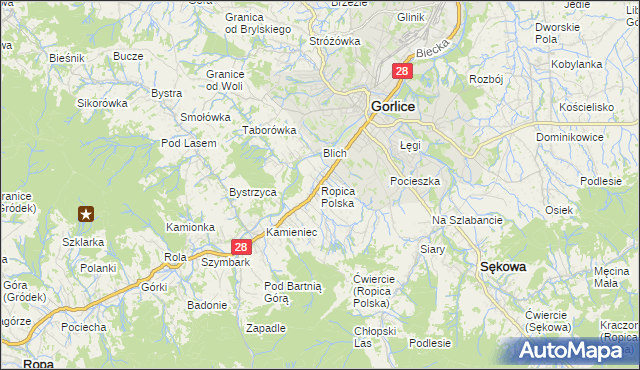 mapa Ropica Polska, Ropica Polska na mapie Targeo