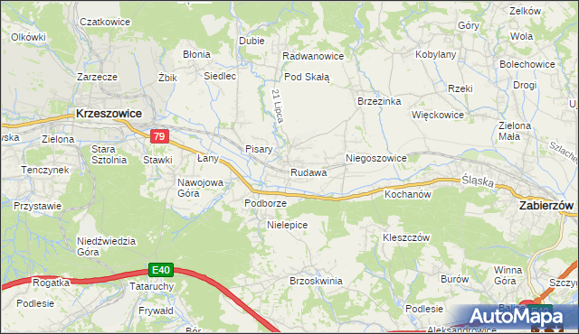 mapa Rudawa gmina Zabierzów, Rudawa gmina Zabierzów na mapie Targeo