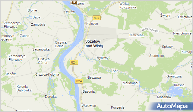 mapa Rybitwy gmina Józefów nad Wisłą, Rybitwy gmina Józefów nad Wisłą na mapie Targeo