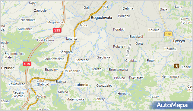 mapa Siedliska gmina Lubenia, Siedliska gmina Lubenia na mapie Targeo