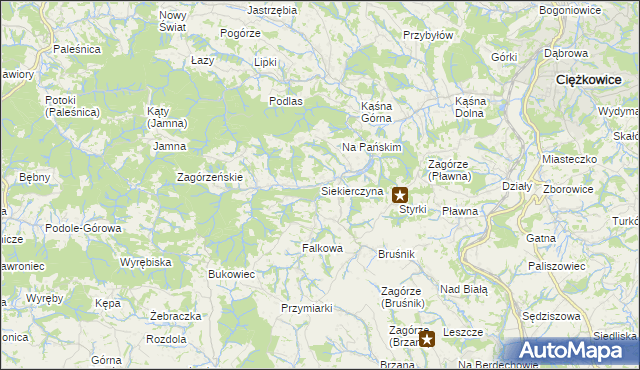 mapa Siekierczyna gmina Ciężkowice, Siekierczyna gmina Ciężkowice na mapie Targeo