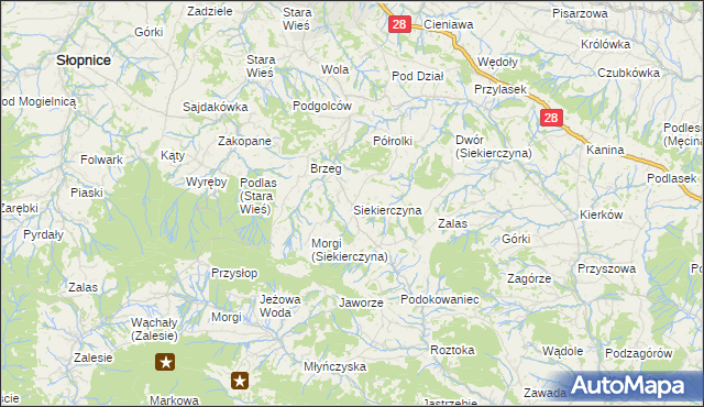 mapa Siekierczyna gmina Limanowa, Siekierczyna gmina Limanowa na mapie Targeo