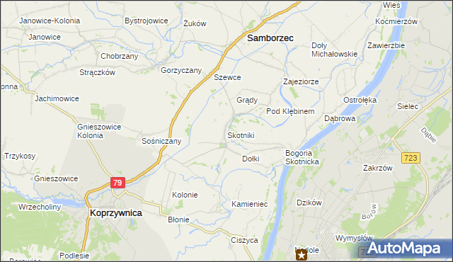 mapa Skotniki gmina Samborzec, Skotniki gmina Samborzec na mapie Targeo