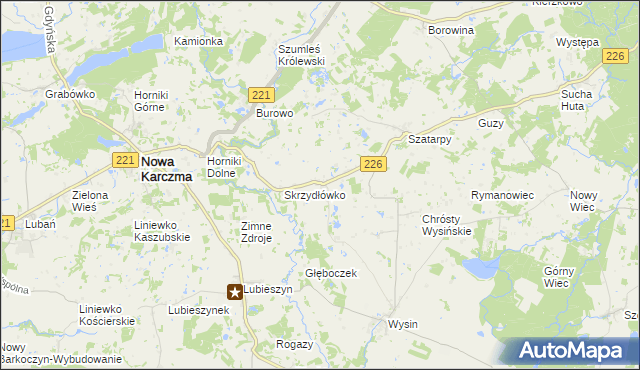 mapa Skrzydłowo gmina Nowa Karczma, Skrzydłowo gmina Nowa Karczma na mapie Targeo