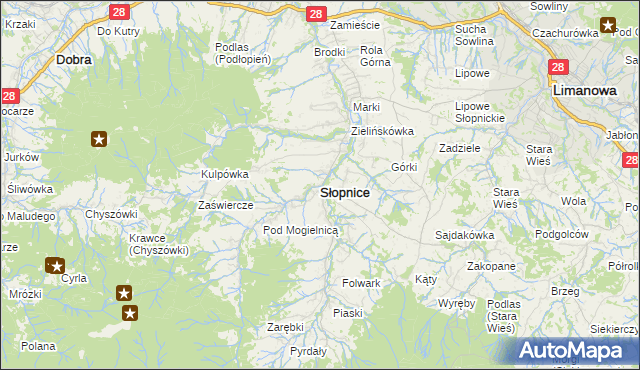 mapa Słopnice, Słopnice na mapie Targeo