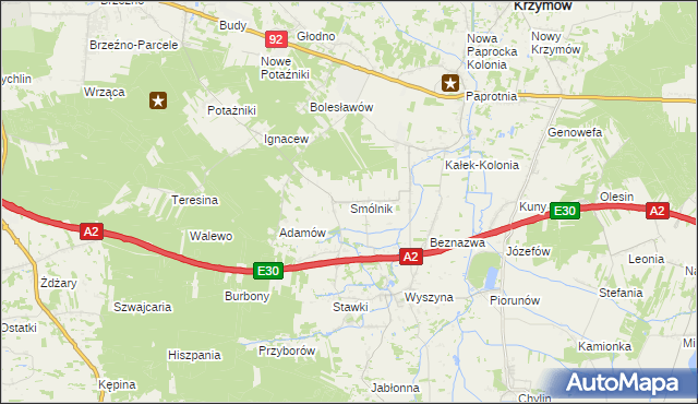 mapa Smólnik gmina Krzymów, Smólnik gmina Krzymów na mapie Targeo