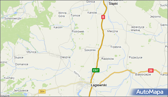 mapa Sokolniki gmina Łagiewniki, Sokolniki gmina Łagiewniki na mapie Targeo