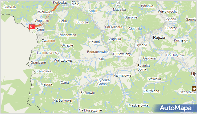 mapa Sól gmina Rajcza, Sól gmina Rajcza na mapie Targeo