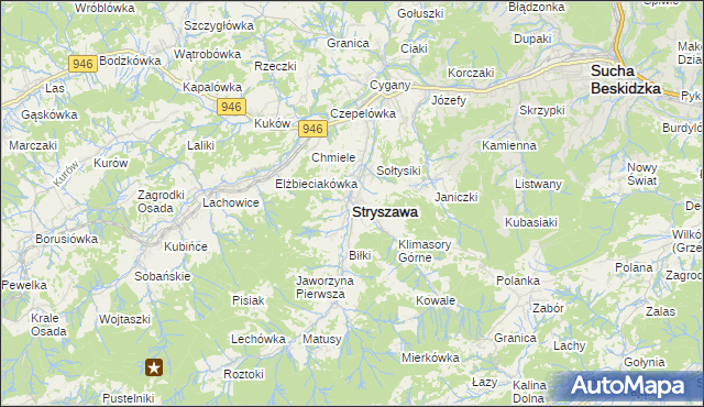 mapa Stryszawa, Stryszawa na mapie Targeo