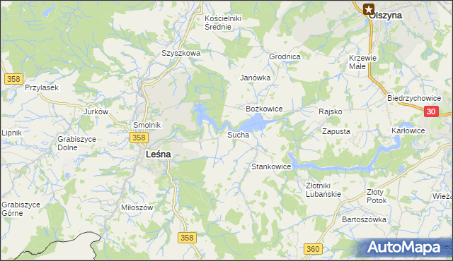 mapa Sucha gmina Leśna, Sucha gmina Leśna na mapie Targeo