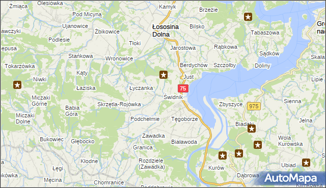 mapa Świdnik gmina Łososina Dolna, Świdnik gmina Łososina Dolna na mapie Targeo