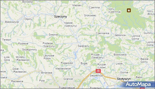 mapa Święcany, Święcany na mapie Targeo