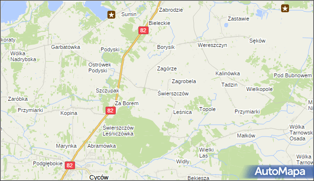 mapa Świerszczów gmina Cyców, Świerszczów gmina Cyców na mapie Targeo