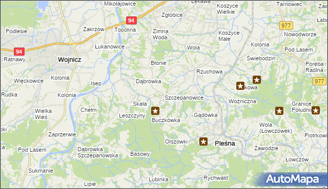 mapa Szczepanowice gmina Pleśna, Szczepanowice gmina Pleśna na mapie Targeo