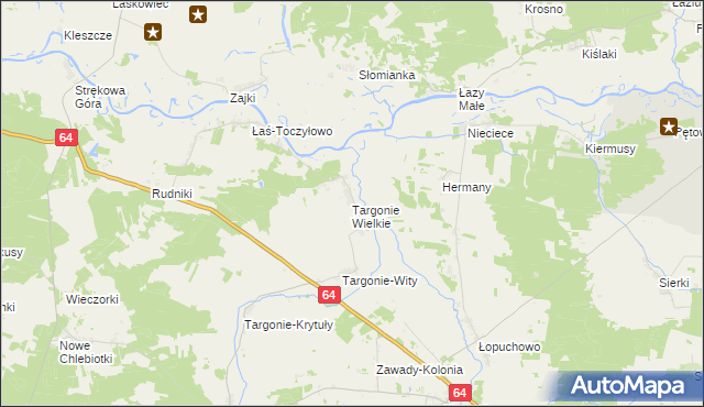 mapa Targonie Wielkie, Targonie Wielkie na mapie Targeo