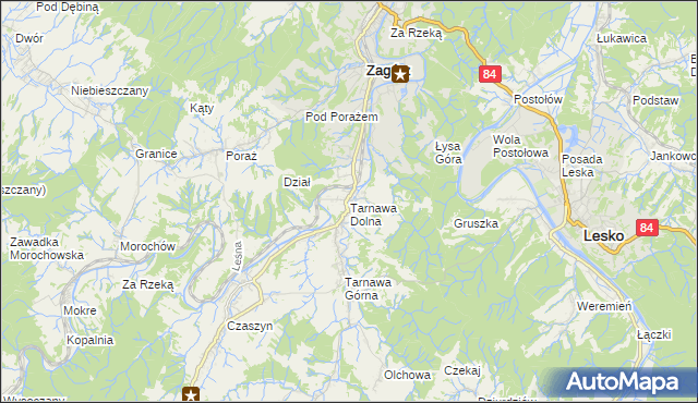 mapa Tarnawa Dolna gmina Zagórz, Tarnawa Dolna gmina Zagórz na mapie Targeo