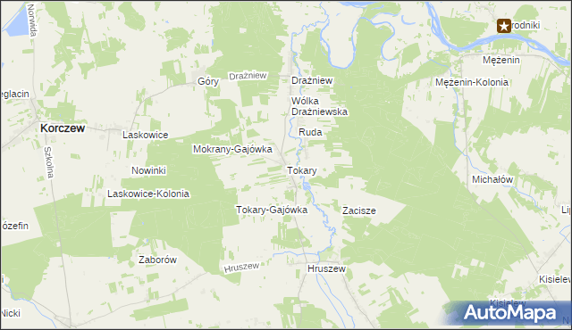 mapa Tokary gmina Korczew, Tokary gmina Korczew na mapie Targeo