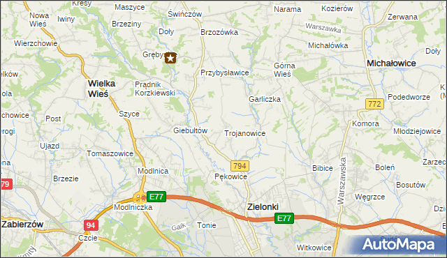 mapa Trojanowice gmina Zielonki, Trojanowice gmina Zielonki na mapie Targeo