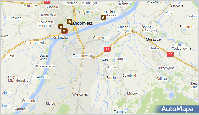 mapa Trześń gmina Gorzyce, Trześń gmina Gorzyce na mapie Targeo