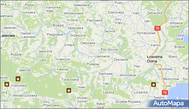 mapa Ujanowice, Ujanowice na mapie Targeo