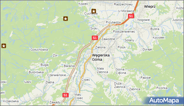 mapa Węgierska Górka, Węgierska Górka na mapie Targeo