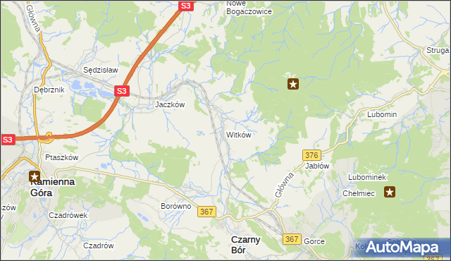mapa Witków gmina Czarny Bór, Witków gmina Czarny Bór na mapie Targeo